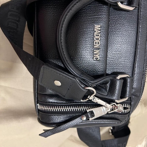 Madden NYC Black Mini Satchel Bag Top Handle Crossbody Silver Hardware - Picture 5 of 6